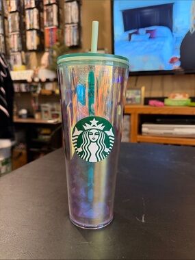 Starbucks Iridescent Reusable Tumbler with Straw - Green Logo